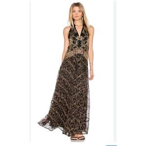 free people women’s size 4 Boho black gold sleeveless racerback maxi dress-A5